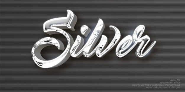 Vector silver 3d style text editable font effect