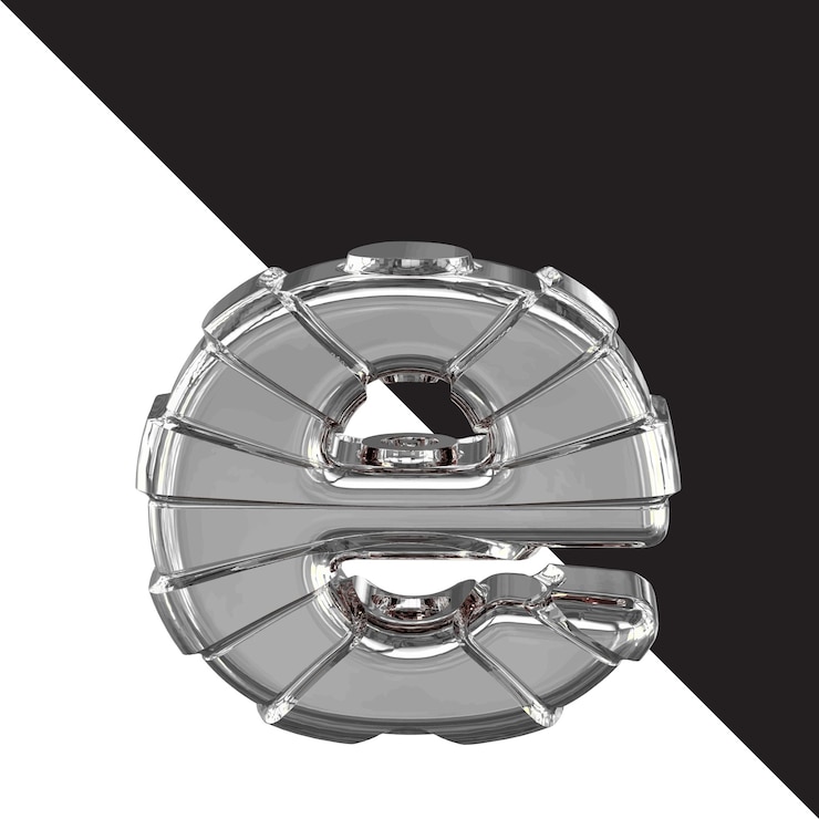 Vector silver 3d symbol with straps letter e