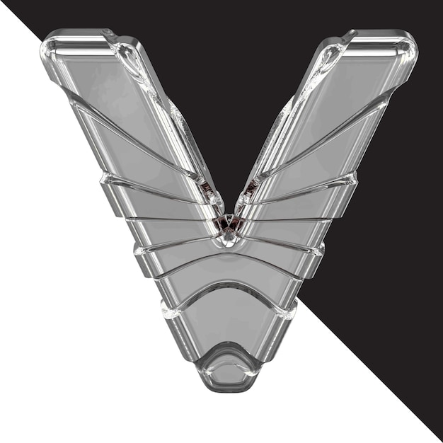 Silver 3d symbol with straps letter v