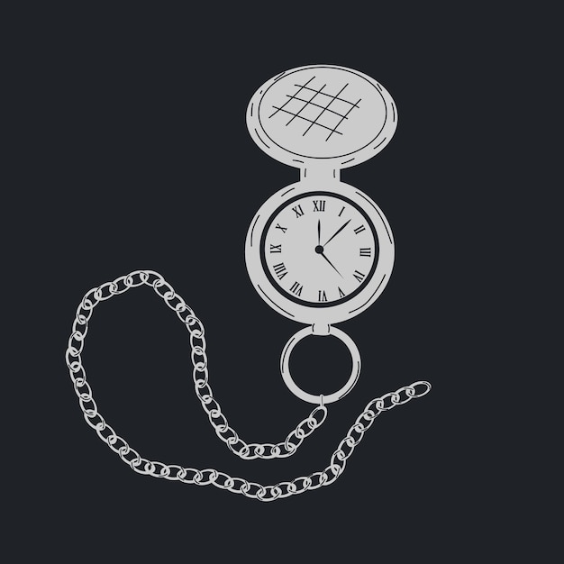 Silver antique pocket watch vector in cartoon style. all elements are isolated