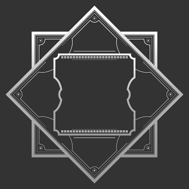 Silver Art Deco frame in hexagonal shape on dark background