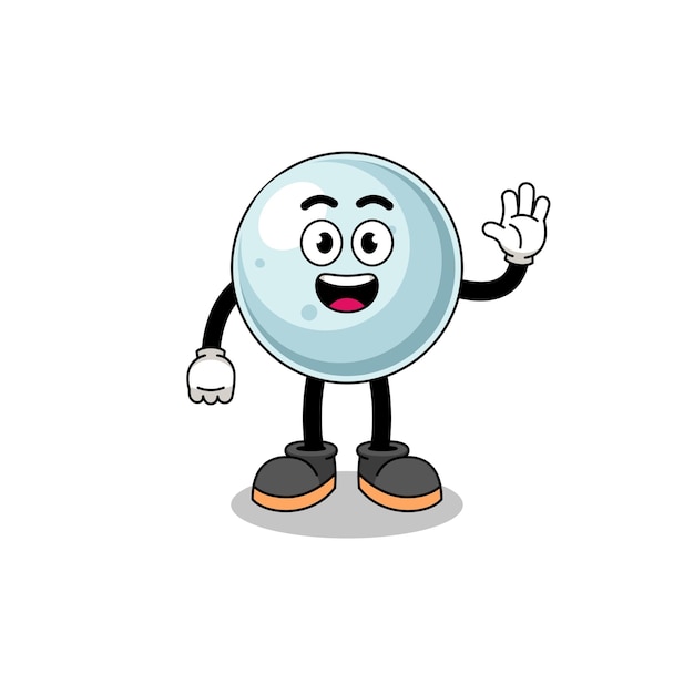 Silver ball cartoon doing wave hand gesture