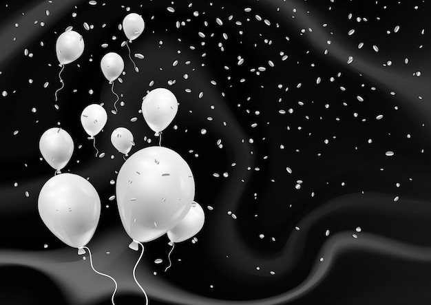 Vector silver balloons on elegant black marble texture