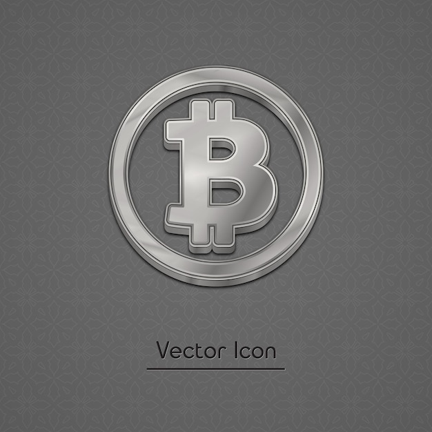 Icona di vettore di stile 3d alla moda bitcoin d'argento