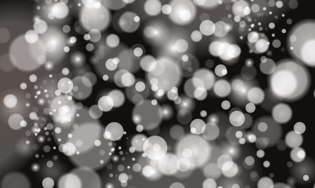 Silver bokeh lights and sparkles on black background. vector illustration.