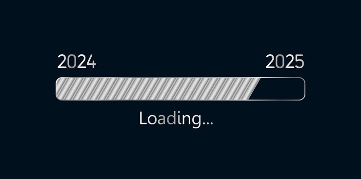 Vector silver boot 2025 new year and christmas loading screenisolated on a black background