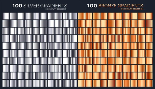 Vector silver bronze gradient pattern template set of colors for design collection of high quality