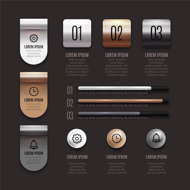 Vector silver and bronze tones of 3d glossy infographic