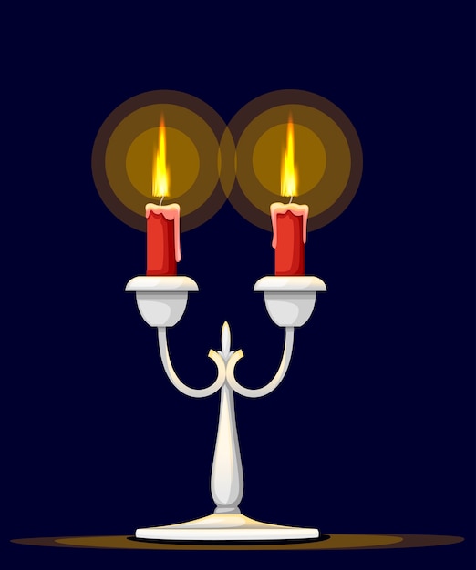 Silver candelabrum with burning red candle