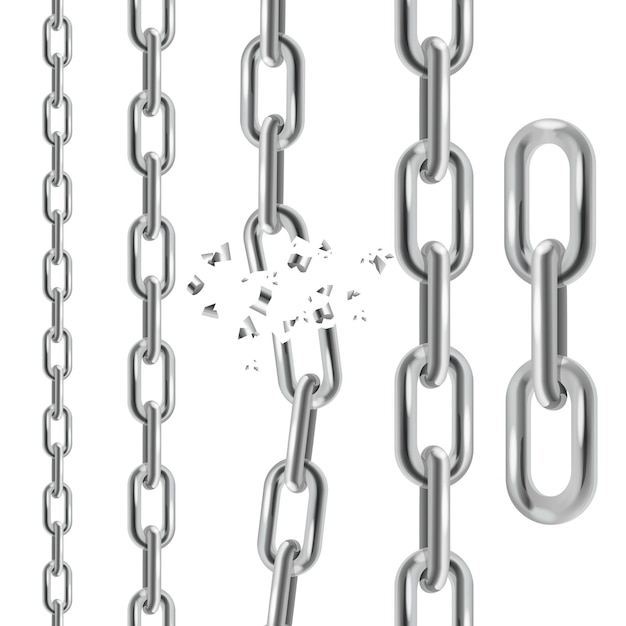 Vector silver chain collection line link and broken symbol of security and destruction vector illustration