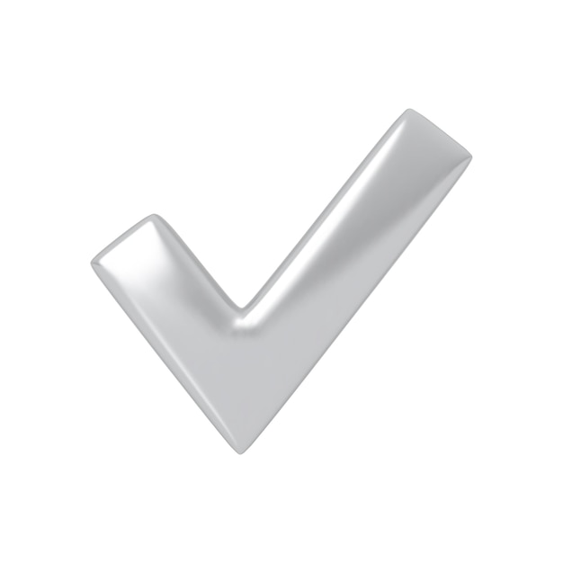 Silver check mark icon or symbol with 3D effect