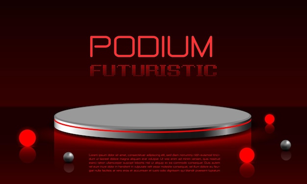 Silver circle podium with red neon light glow ball on dark background design product display vector