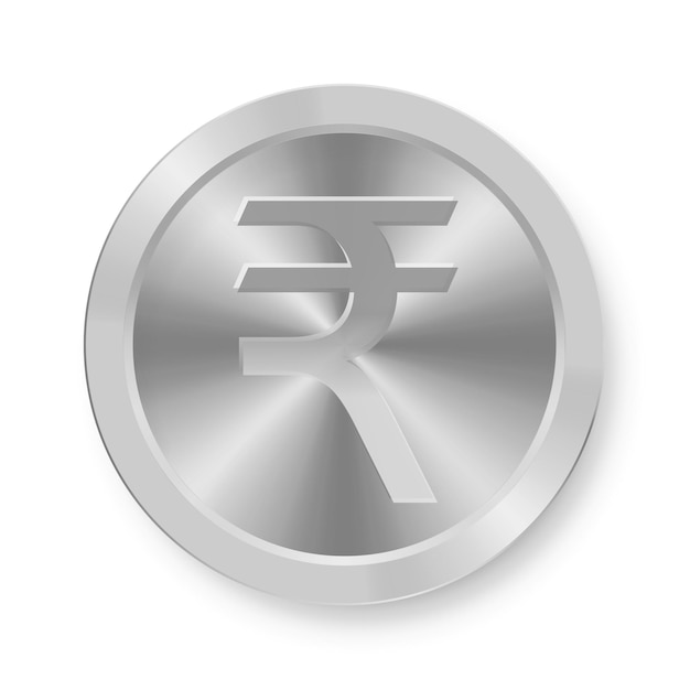 Silver coin of Indian rupee Concept of internet currency Rupee medal