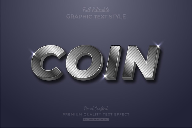 Vector silver coin strip glow editable text effect font style