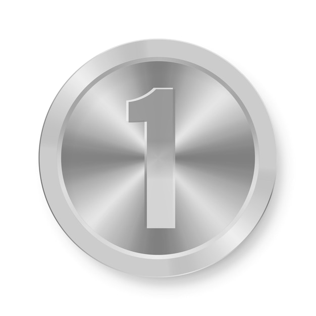 Silver coin with number one Concept of internet icon One medal