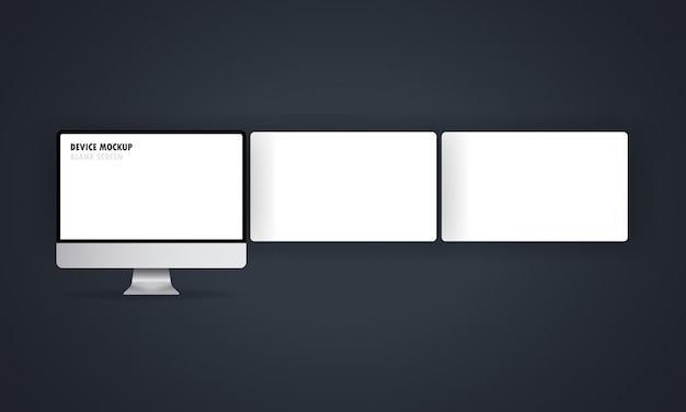 Vector silver computer monitor with an empty screen and empty wireframing web pages