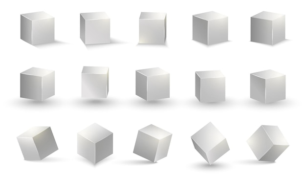 Silver cube grey box metallic shape vector square block set d cubic objects