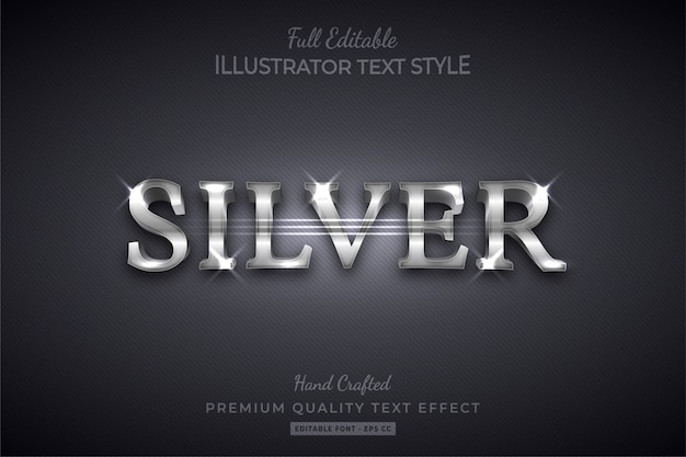 Vector silver editable 3d text style effect premium