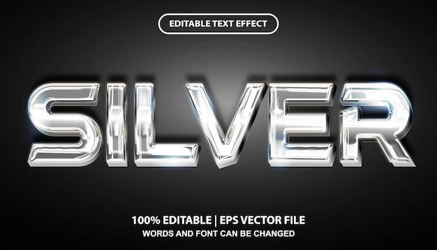 Silver editable text effect template, glossy texture and silver metallic font effect style