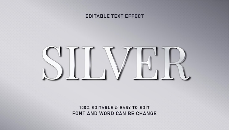 Vector silver effect text with a modern and elegant 3d style that can be edited