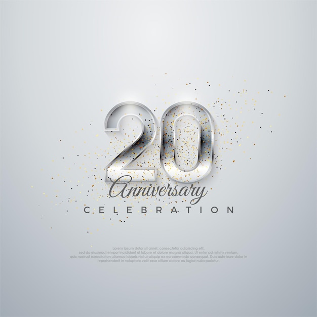 Vector silver elegant number 20 on a glossy white background