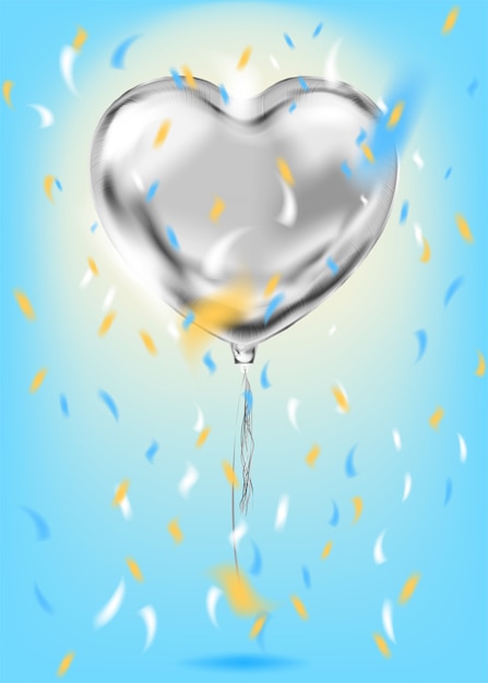 Vector silver foil heart shape balloon