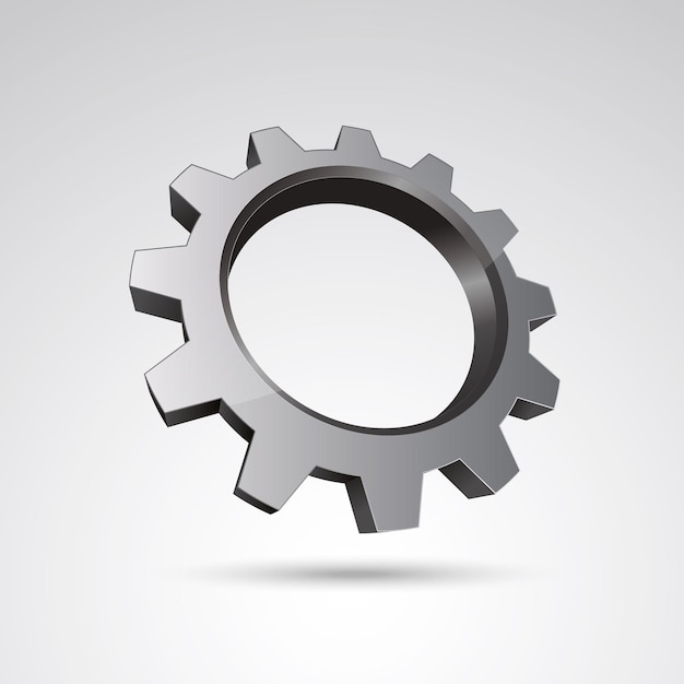 silver gear or cogwheel 3d vector icon as logo formation in silver metalic glossy colors, Corporate design. Vector illustration. Eps 10 vector file.