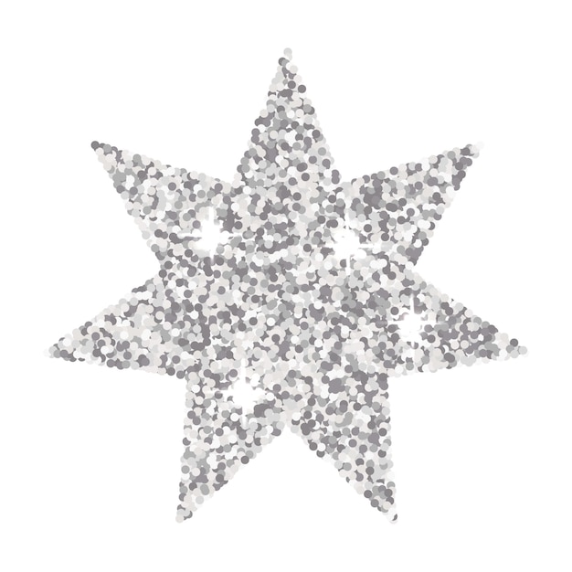 白い背景に分離された銀色の輝く七角の星 ベクターの輝く装飾要素