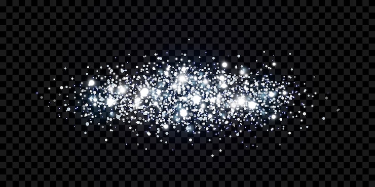 Silver glitter sparkles confetti Isolated scattering particles with light effect