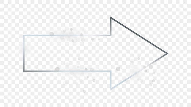 透明な背景に分離された輝きを持つ銀色に輝く矢印の形のフレーム。輝く効果のある光沢のあるフレーム。ベクトルイラスト