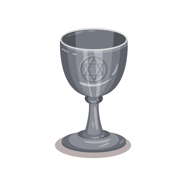 Vector silver goblet with pentagram symbol old cup for divination object for ritual flat vector design