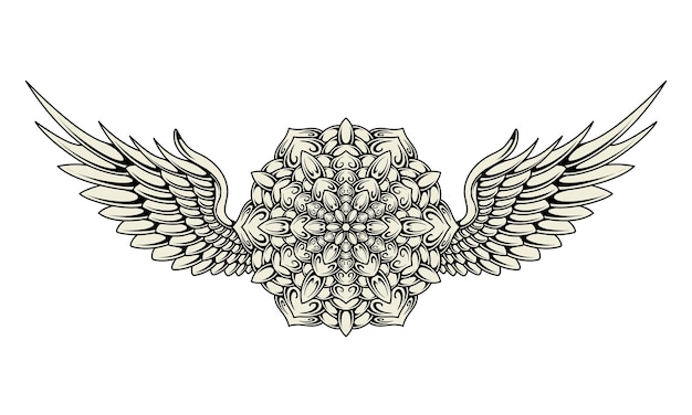 A silver and gold design with wings and a star on the bottom.