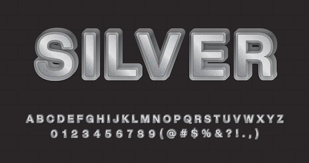 Silver grain 3d alphabets numbers set