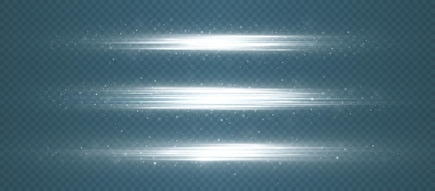 Silver horizontal lens flares pack. Laser beams, horizontal light rays.