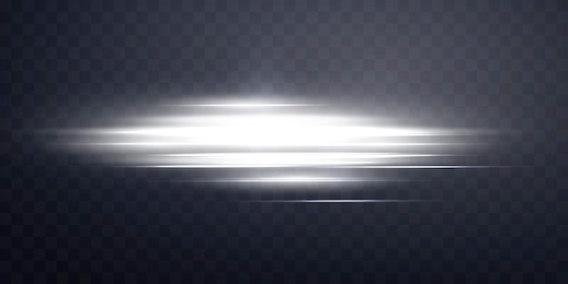 Vector silver horizontal lensflare light flash with rays or spotlight and bokeh silver glow flare