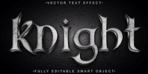 Vettore silver knight vector effetto di testo dell'oggetto intelligente completamente modificabile