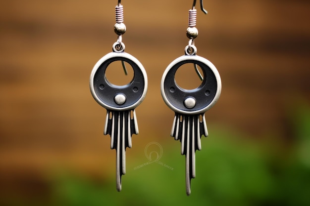 Silver leaves shaped earrings in black jewel box as a background Silver leaves shaped earrings in