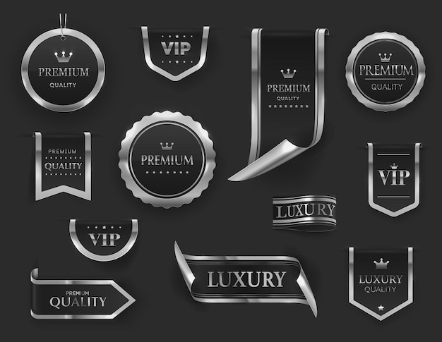 Vector silver luxury labels and banners vector seals set