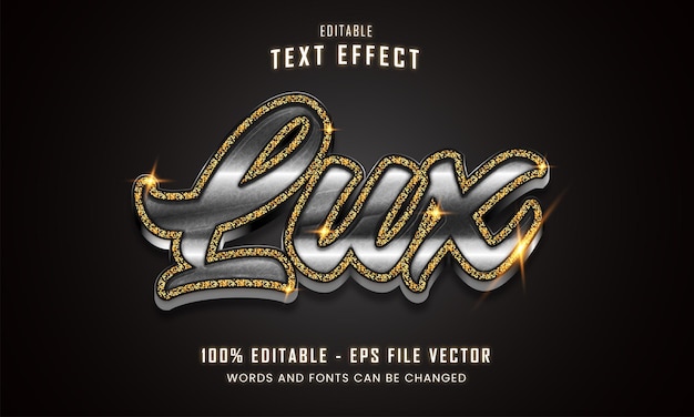 Silver luxury with gold glitter bold 3d editable text effect Premium Vector