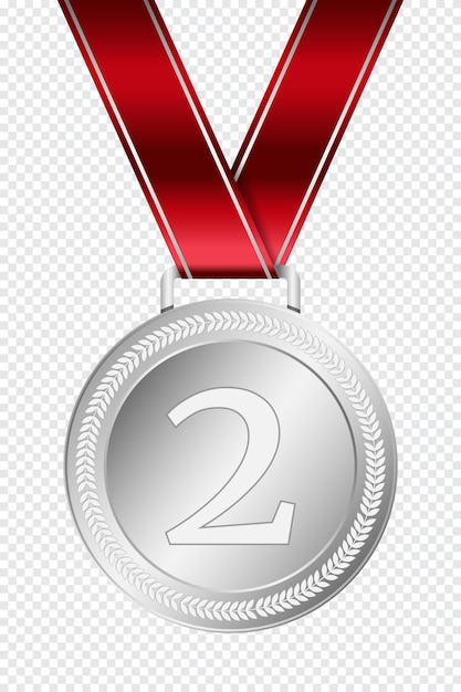 Вектор Серебряная медаль серебряная медаль с красной лентой победитель дизайна золотая медаль приз чемпиона медаль победителя