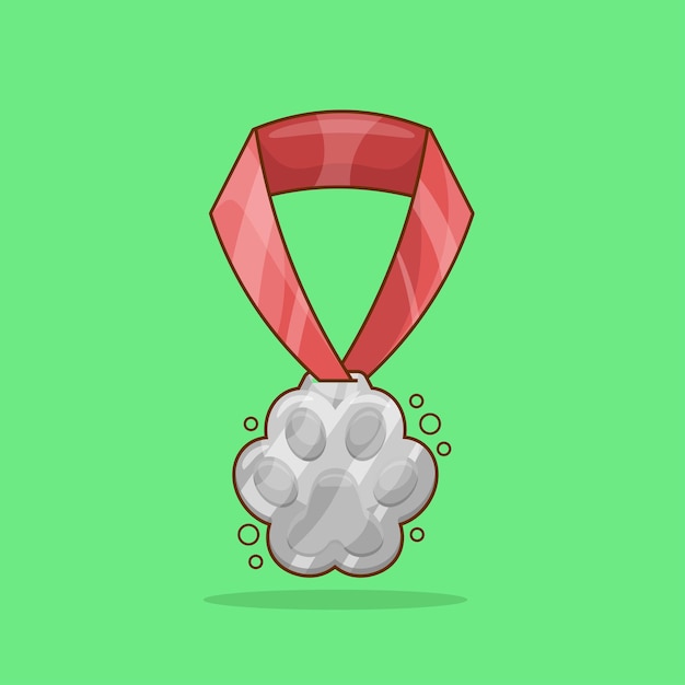 Silver Medal with Pet Footprint Shape Vector