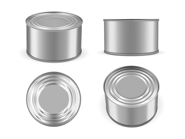 Vector silver metal tin can isolated on white background mock up vector