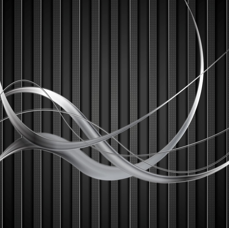 Vector silver metal waves on black striped background