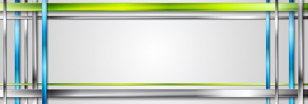 Silver metallic and bright green blue glossy stripes Technology futuristic banner design Geometric abstract vector background