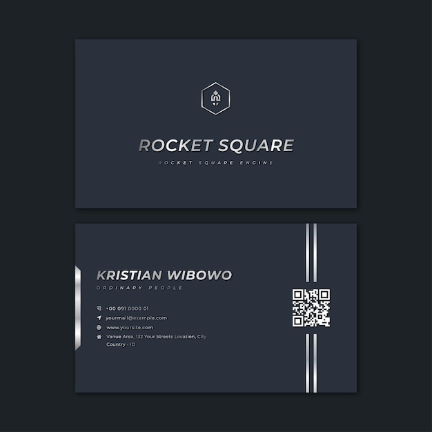 Silver metallic on dark blue background business card template