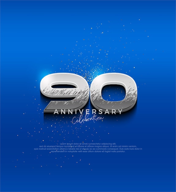 Silver metallic design number 90th anniversary celebration with elegant 3d design Premium vector background for greeting and celebration