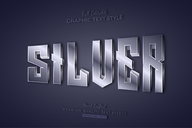 Vector silver metallic editable text effect font style