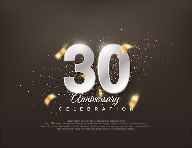 Silver metallic number 30th luxurious and elegant celebration design Premium vector for poster banner celebration greeting