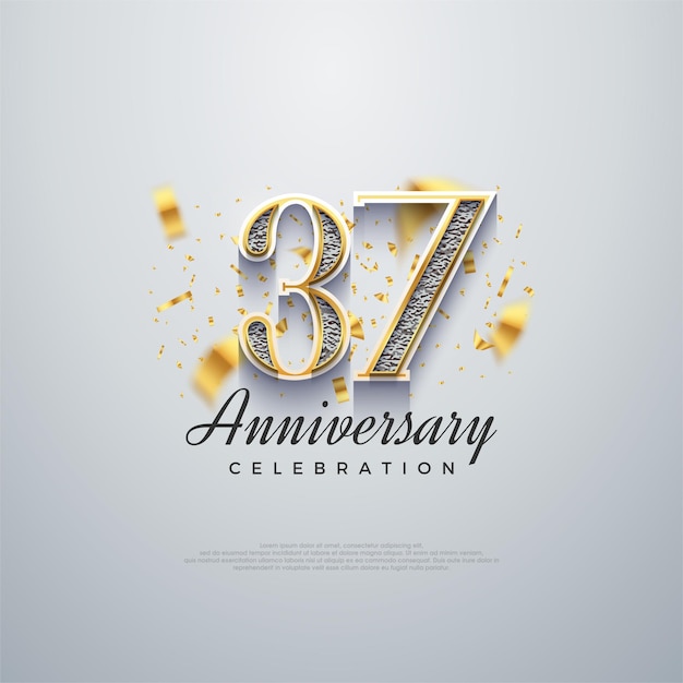 Silver metallic shiny 37th anniversary celebration vector design Premium vector background for greeting and celebration