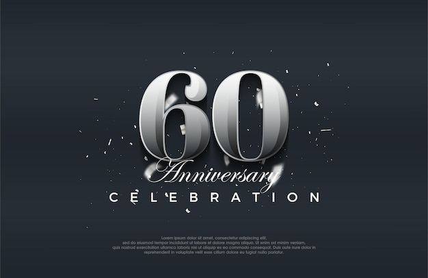 Vector silver metallic shiny 60th anniversary celebration vector design premium vector background for greeting and celebration